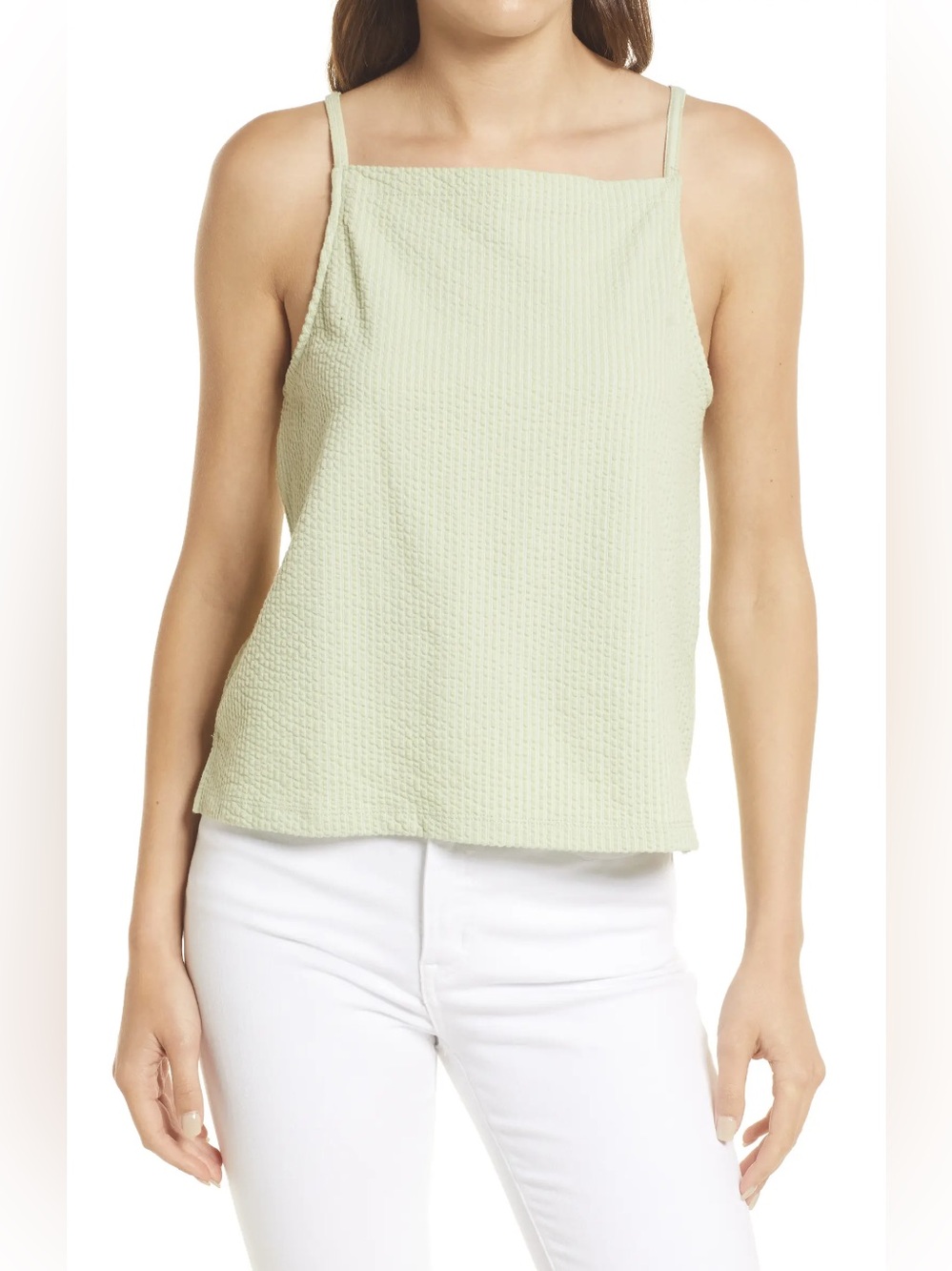 Madewell Seersucker Apron Tank Top in Sunfaded Mint